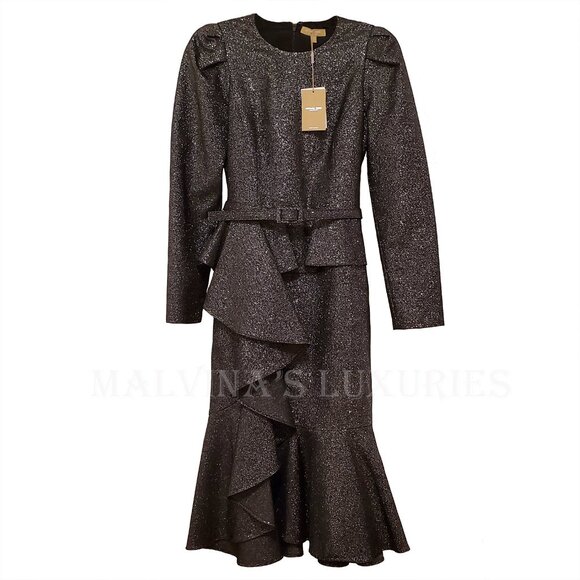 MICHAEL KORS COLLECTION DRESS WOOL LONG SLEEVE CASCADE ASYMMETRIC sz US 6 - Picture 4 of 8